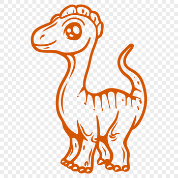 A colorful illustration of a full-body baby dinosaur in prehistoric context.