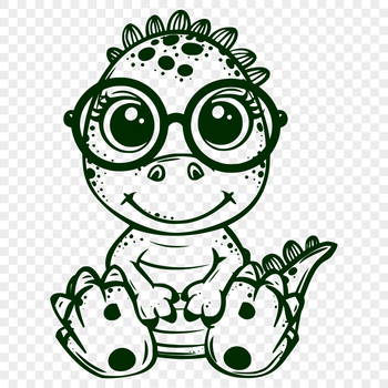 A baby dinosaur standing on its hind legs, wearing glasses in a humorous take on the prehistoric creature.