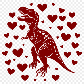 A detailed illustration of a Tyrannosaurus Rex with love hearts incorporated into its body.