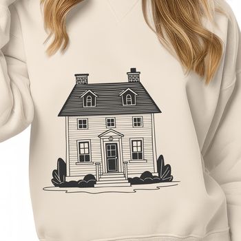A 2D representation of a typical residential house with multiple rooms and a roof.