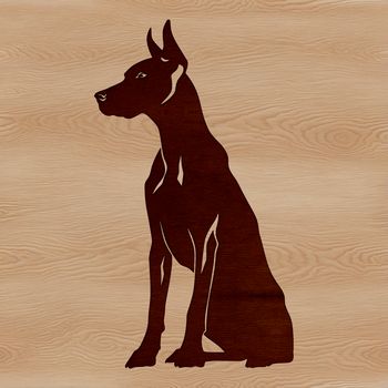 A vector illustration of a sitting Doberman Pinscher breed dog in profile.