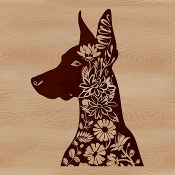 An isolated vector design of a Doberman Pinscher, showcasing the dog's anatomy in intricate detail.