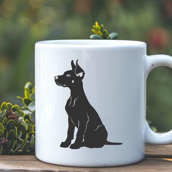 A detailed vector illustration of a Doberman Pinscher sitting on its haunches.