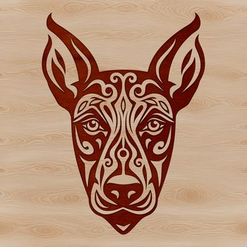 A detailed illustration of a Doberman Pinscher's head, suitable for use in vector art and graphics design.