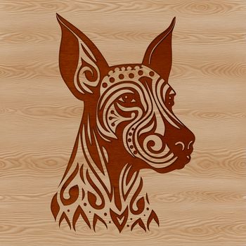 A detailed illustration of a Doberman Pinscher's head, featuring a sleek and refined design suitable for vector art.