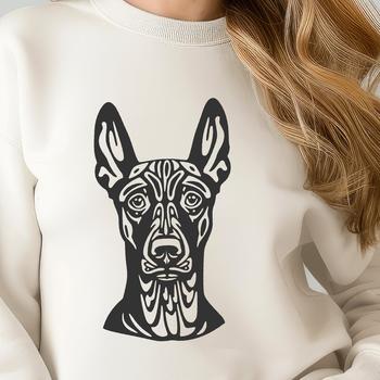 A realistic illustration of a Doberman Pinscher's head, suitable for vector design and cutting machine applications.