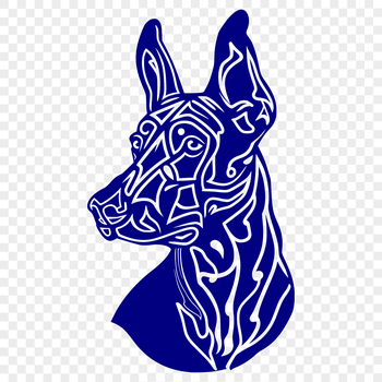 A detailed illustration of a Doberman Pinscher's head, suitable for vector design projects.