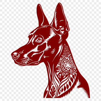 A detailed illustration of a Doberman Pinscher's head, suitable for vector art design.
