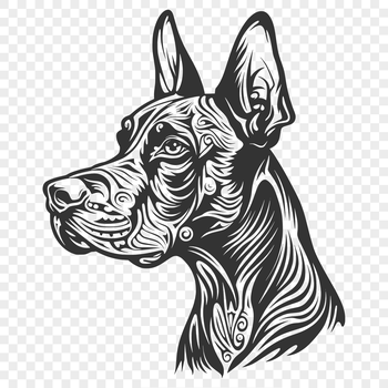 A high-quality vector illustration of a Doberman Pinscher's head, suitable for graphic design and crafting projects.