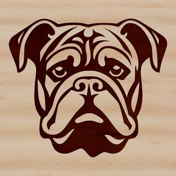 An illustration of a Bulldog's head with wrinkles and folds.