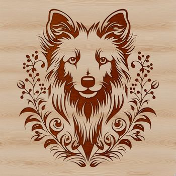 A vector graphic representation of a Shetland Sheepdog breed, showcasing its distinctive characteristics.