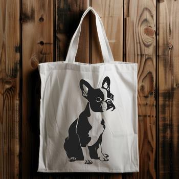 A stylized illustration of a seated Boston Terrier breed dog.