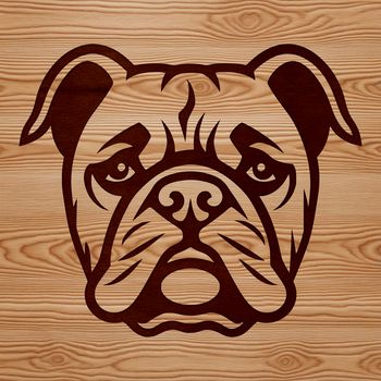 A simple vector design featuring a stylized portrait of a bulldog dog.