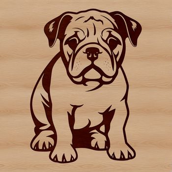 An illustration of a sitting bulldog dog with a friendly expression.