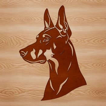A detailed digital illustration of a Doberman Pinscher's head with sharp features and distinctive markings.