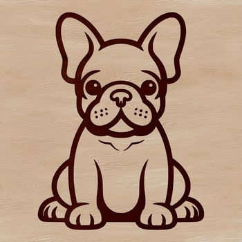 Simple line drawing illustration of a sitting French Bulldog.