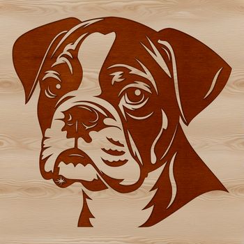 A digital representation of a boxer dog's head.