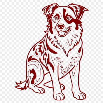 A portrait illustration of a seated Australian Shepherd dog breed.