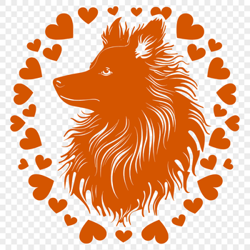 A depiction of a small to medium-sized dog with a curly coat, specifically a Shetland Sheepdog breed.
