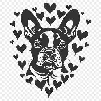 A cute Boston Terrier breed dog with heart symbols drawn on its head, suitable for various uses.
