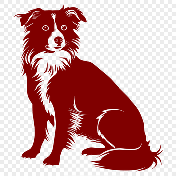 A full-body illustration of an Australian Shepherd dog sitting on its haunches.