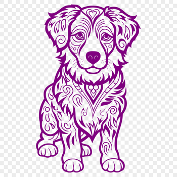 A full-body illustration of a sitting Australian Shepherd dog with an ornate design.
