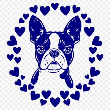 Boston Terrier illustration with heart details on its head, suitable for pet owners or animal lovers.