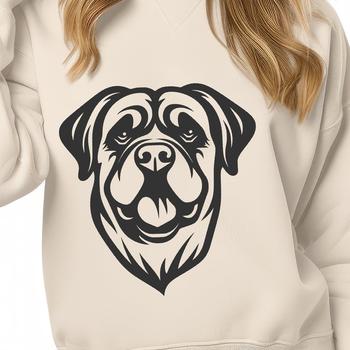 A simple line drawing illustration of a Rottweiler's head, suitable for vector art designs.