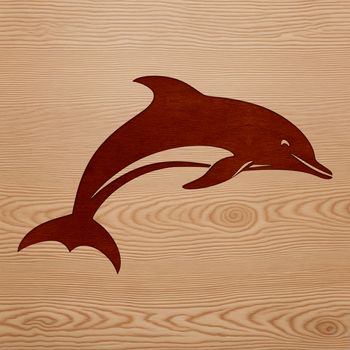 A illustration of a dorsal finned marine mammal swimming through the ocean.