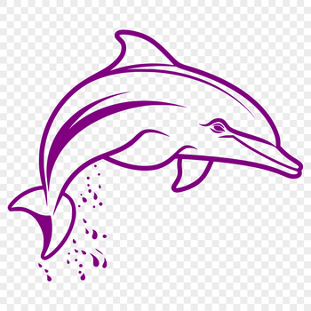 A detailed illustration of a dolphin's full body, depicted as a sea creature swimming in the ocean.