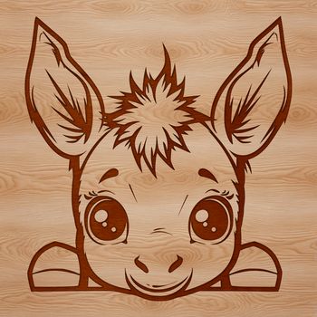A donkey's head peeking out from behind foliage, suitable for vector art designs.