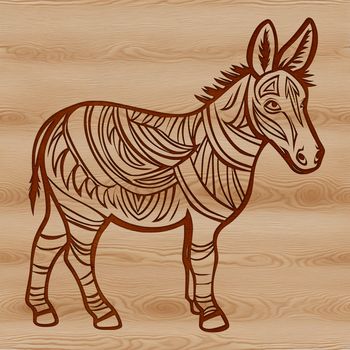 A colorful donkey standing on four legs, depicted in an ornate style.
