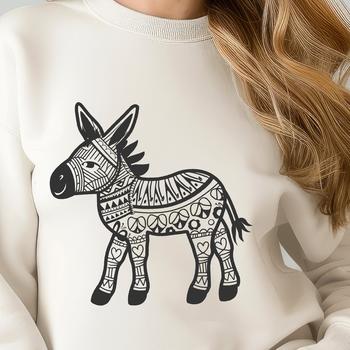 A vector design of a donkey in a simple yet distinctive pose.