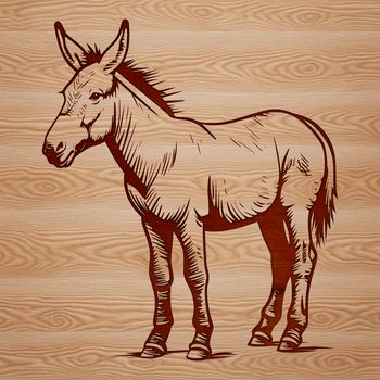A donkey standing on four legs, designed as vector art.