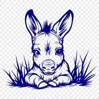 A cartoon donkey peeking out from behind a tree, created as vector art.