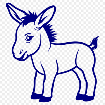 A simple line drawing of a cute standing donkey in profile view.