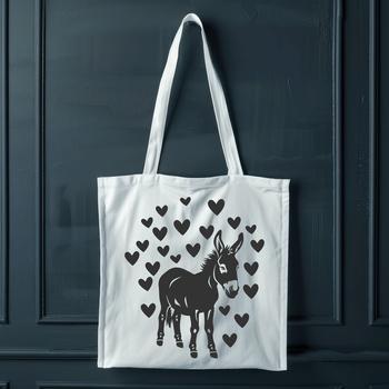 A standing donkey illustration featuring heart motifs.