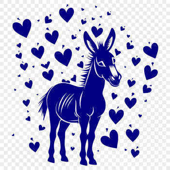 A standing donkey with love hearts incorporated into its fur.