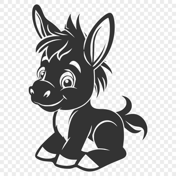 A high-resolution, full-body illustration of a sitting donkey.