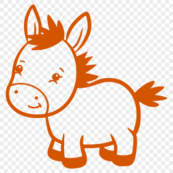 A simple line drawing of a standing donkey in profile.