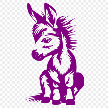 A full-body illustration of a sitting donkey.