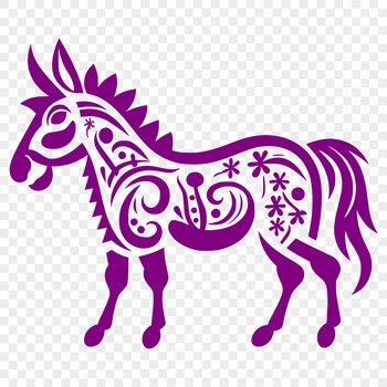 A detailed illustration of a standing donkey in profile.