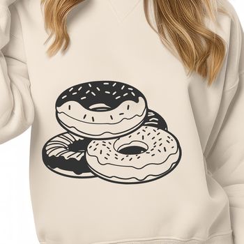 A colorful illustration of a single decorated donut with frosting and sprinkles.