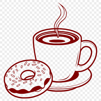 A colorful illustration of a donut on top of a coffee cup.
