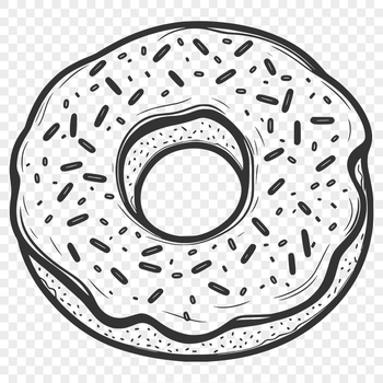 A colorful illustration of a ring-shaped dessert with frosting and sprinkles.