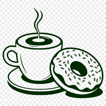 A stylized illustration of a donut on a coffee cup.