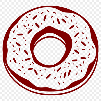 A colorful illustration of a rounded donut dessert with frosting and sprinkles.
