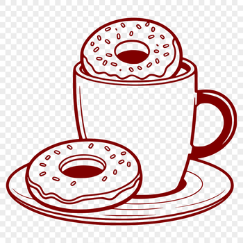 A stylized illustration of a donut on top of a coffee cup.