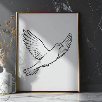 A digital illustration of a dove in simple vector lines.