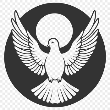 A white dove perched on a branch with outstretched wings.